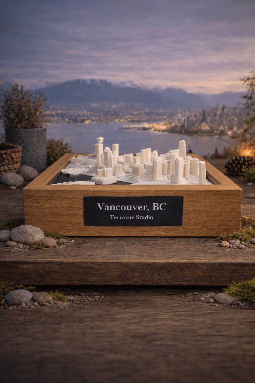 Vancouver 3D Map in Oak Frame